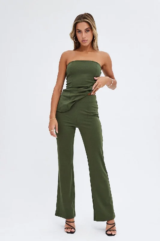 Green Flare Leg Pants Ponte