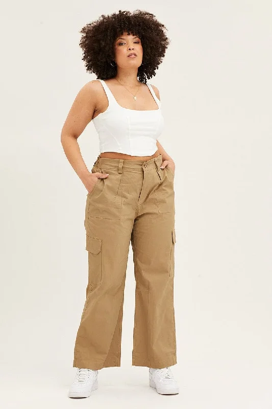 Green Mid Rise Wide Leg Cargo Pants