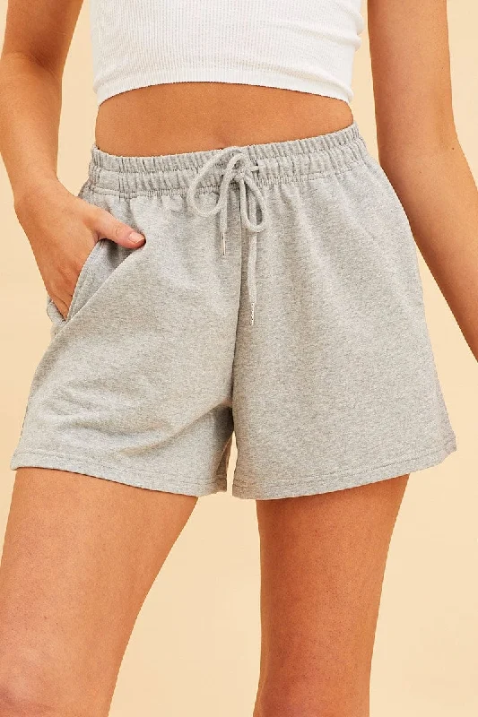 Grey Relaxed Short Pull On Cotton Terry Stretch