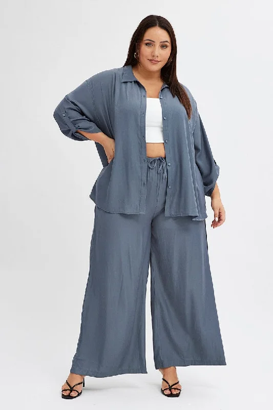 Grey Wide Leg Pants High Rise