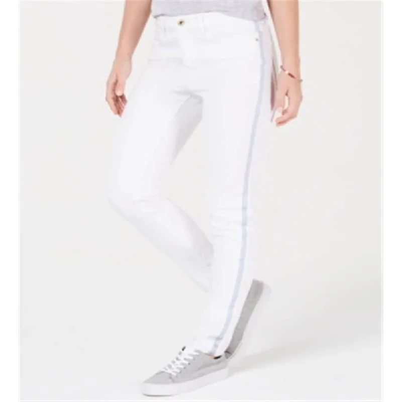 Hilfiger Jeans Women's Skinny Striped Ankle Jeans White Size 12