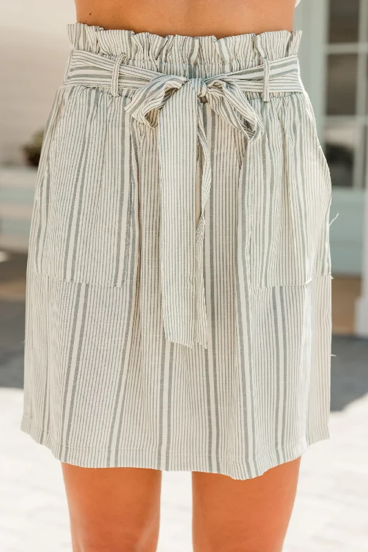 Just Be Yourself Sand White Striped Skirt