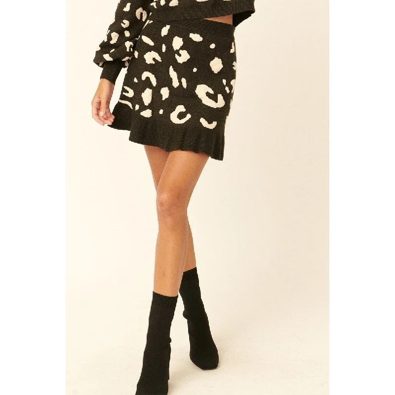 Leopard-print Knit Mini Skirt With Relaxed Fit