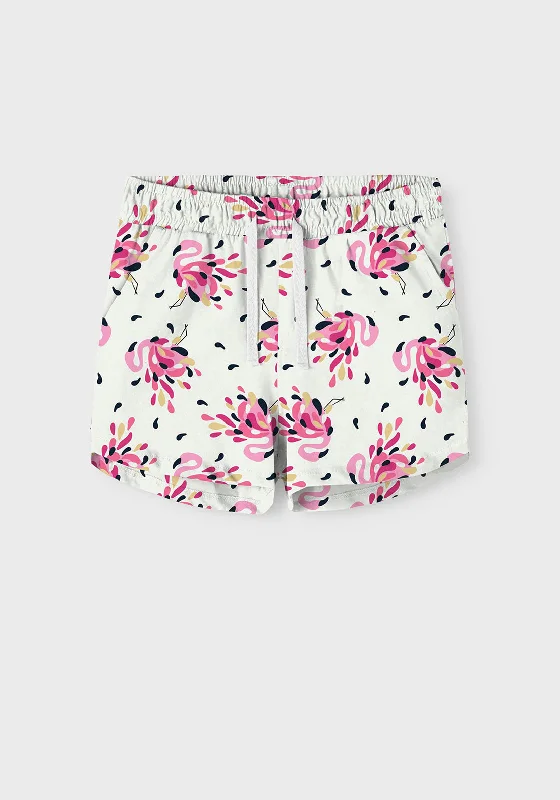 Name It Kid Girl Vigga Flamingo Shorts, White Alyssum