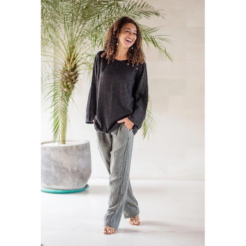 Novica Handmade Cool Classic In Grey Cotton Pants