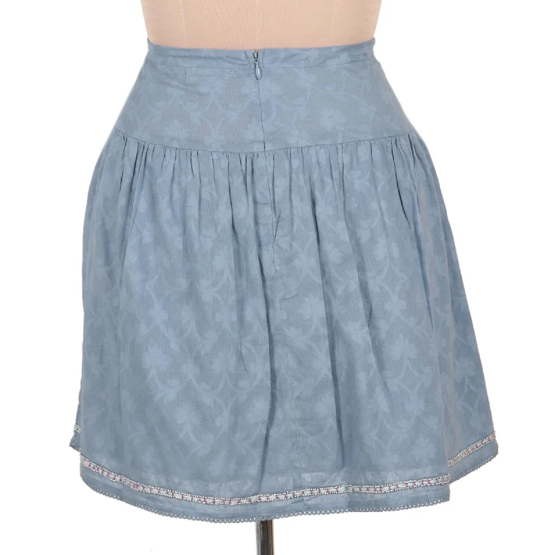 Novica Handmade Delhi Spring In Wedgwood Embroidered Cotton Miniskirt