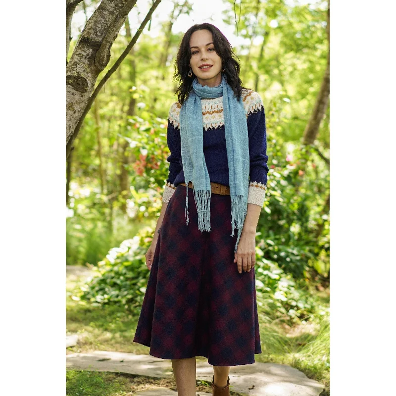 Novica Handmade Jaipur Chic In Plaid Wool Blend Skirt