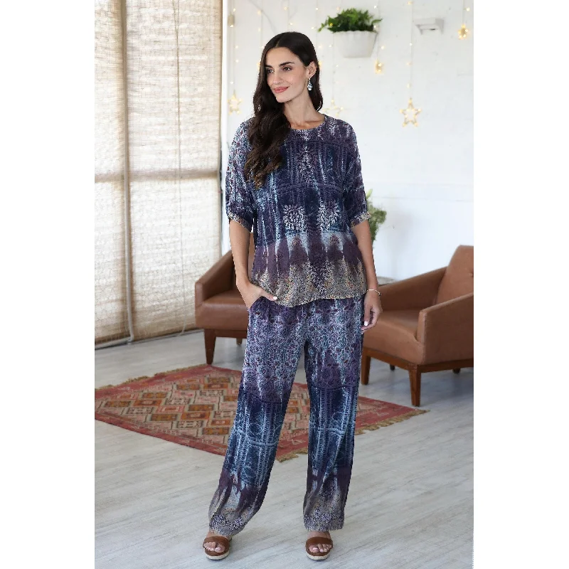 Novica Handmade Jaipur Twilight Embroidered Viscose Pants