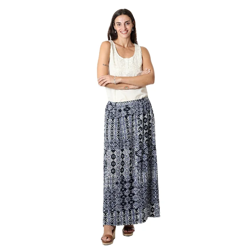 Novica Handmade Mughal Blue Viscose Maxi Skirt