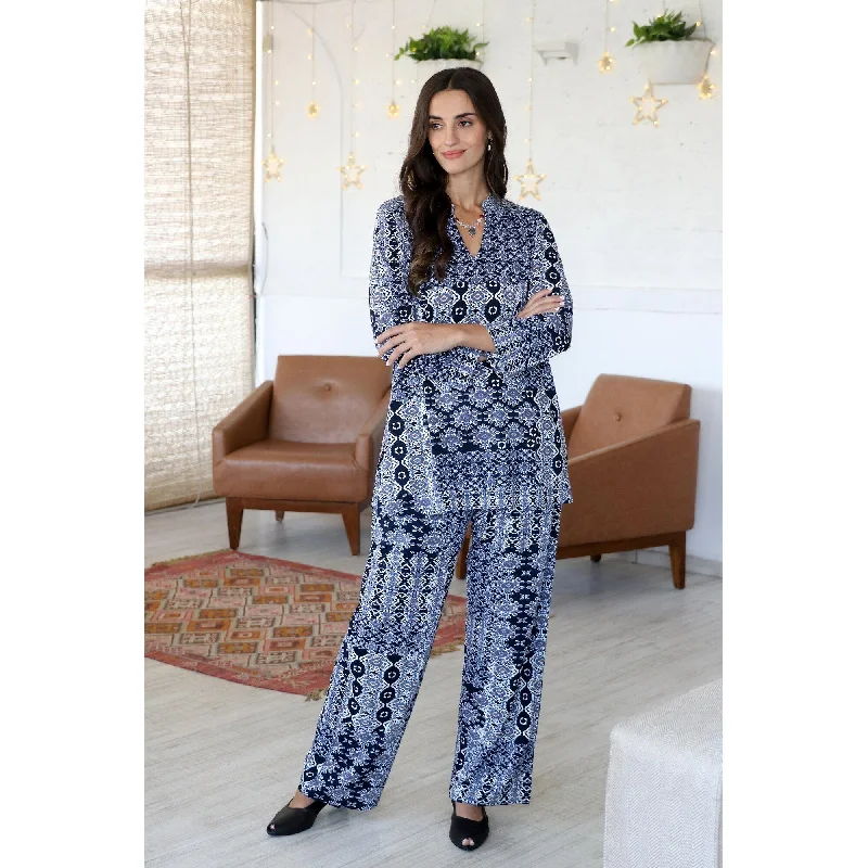 Novica Handmade Mughal Blue Viscose Pants