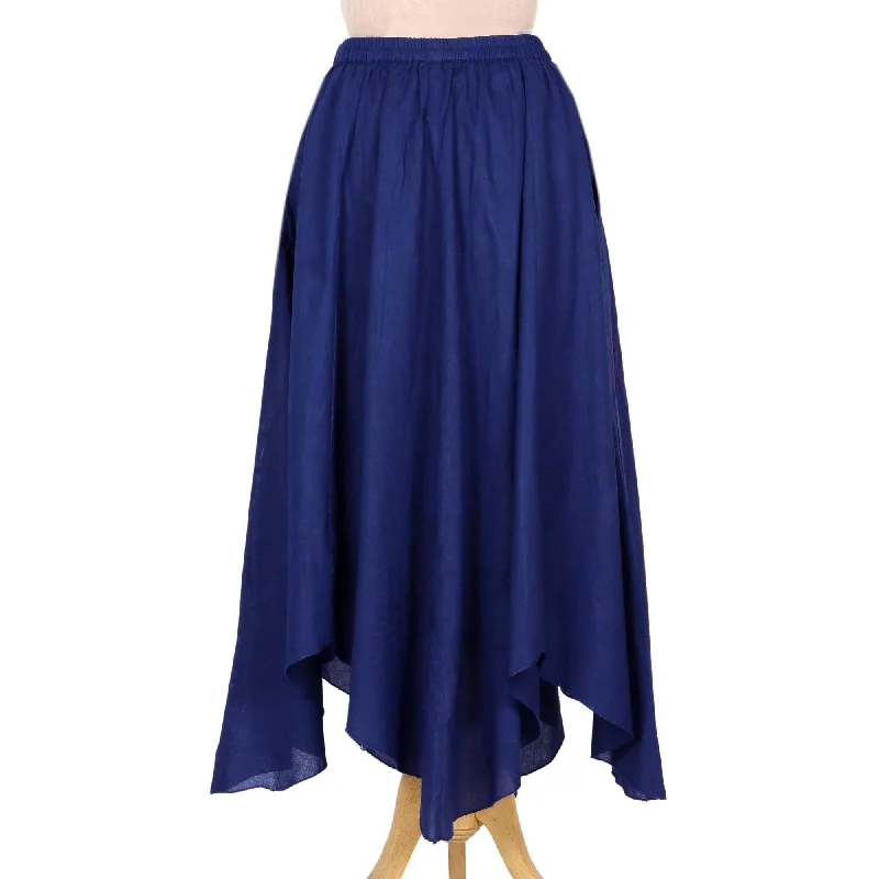 Novica Handmade Navy Bouquet Embroidered Cotton Handkerchief Skirt