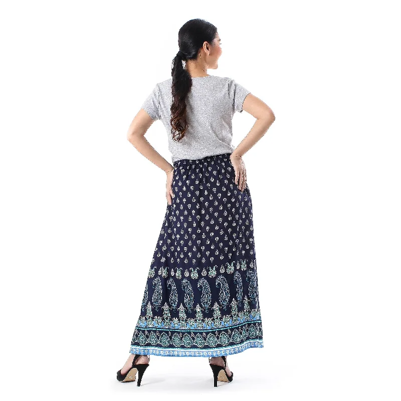 Novica Handmade Navy Paisleys Rayon Skirt