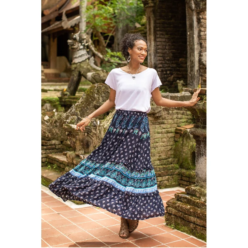 Novica Handmade Paisley Park Rayon Tiered Skirt