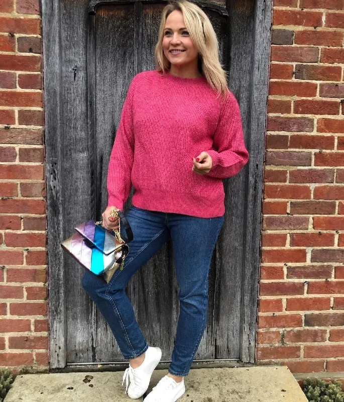 Raspberry Ribbed Relaxed Jumper