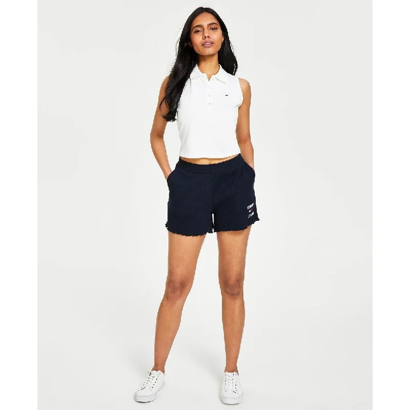 Tommy Jeans Women's Waffle Knit Shorts Blue Size X-Large