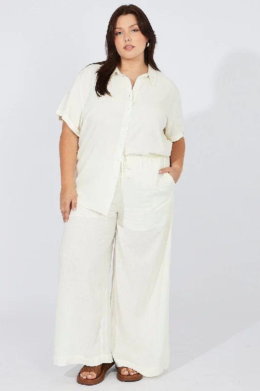 White Wide Leg Pants High Rise