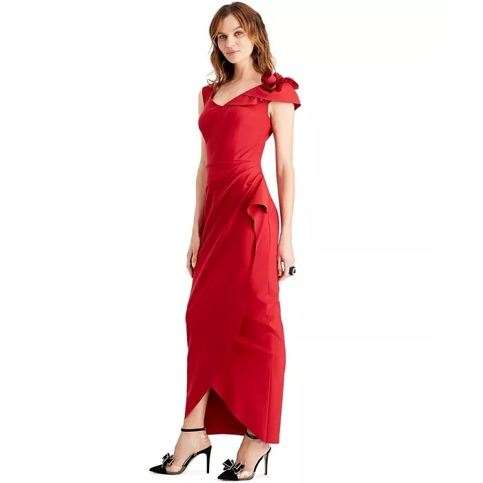 Alex Evenings Women's Floral Applique Wrap Skirt Gown Red Size 4