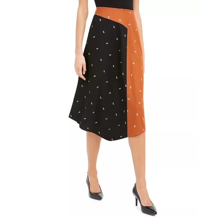 Alfani Women's Asymmetrical Twin Print Skirt Brown Size 6