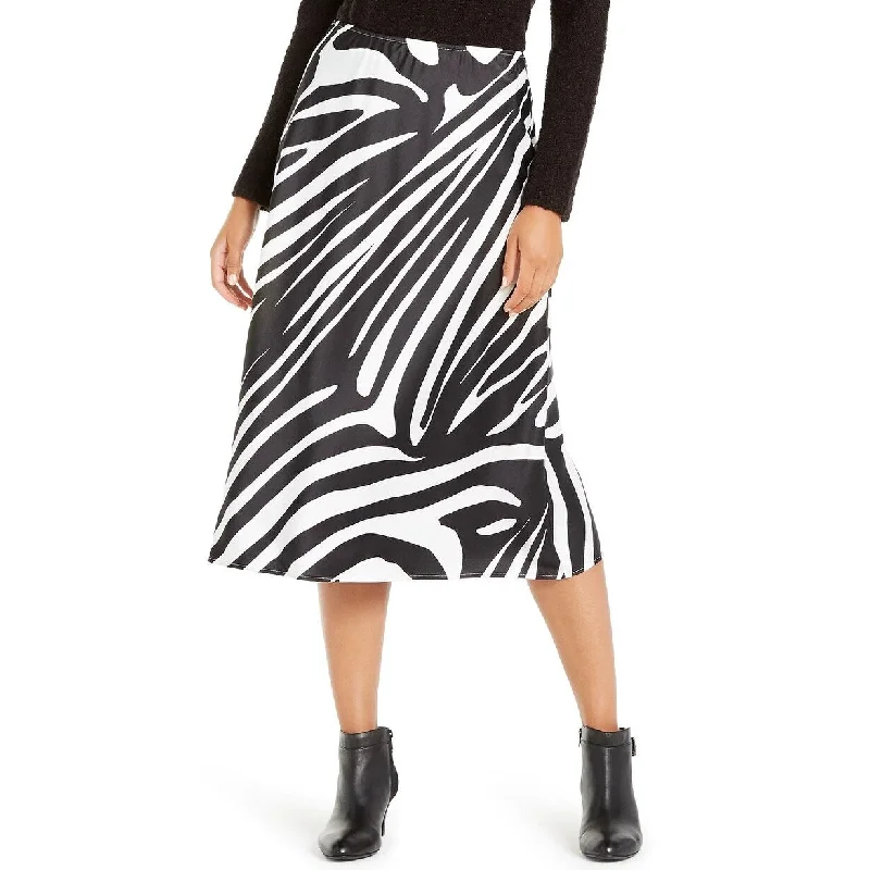 Alfani Women's Zebra-Print A-Line Midi Skirt Black Size 4