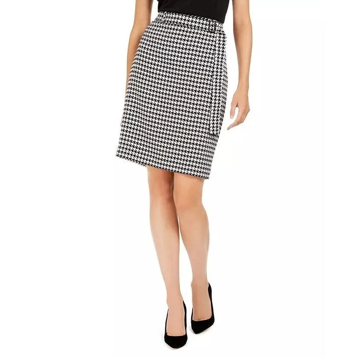 Calvin Klein Women's Petite Belted Houndstooth Pencil Skirt Gray Size 4P