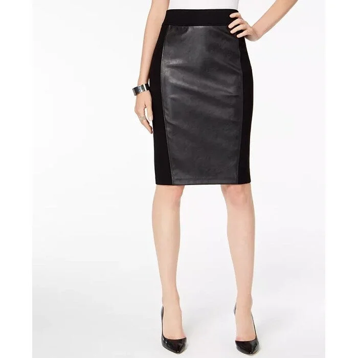 INC International Concepts Women's Faux Leather Ponte-Knit Pencil Skirt Black Size Extra Large - X-Large