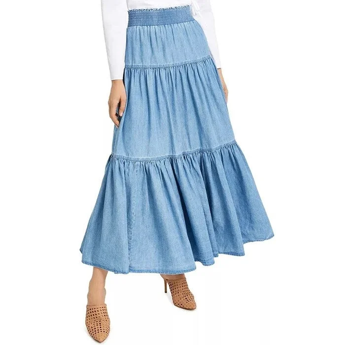 INC International Concepts Women's Tiered Chambray Skirt Blue Size XL - X-Large