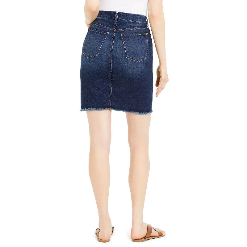 Jen7 Women's Frayed-Hem Denim Skirt Blue Size 18