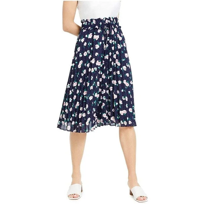 Maison Jules Women's Floral-Print Pleated Midi Skirt Navy Size Extra Large - X-Large