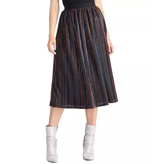 Rachel Roy Juniors' Metallic-Striped Midi Skirt Dark Pink Size Medium