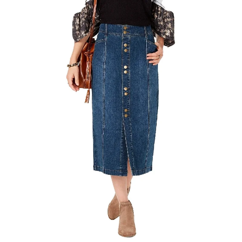 Style & Co Women's Button-Front Midi Denim Skirt Marine Size 4" - Blue - 4