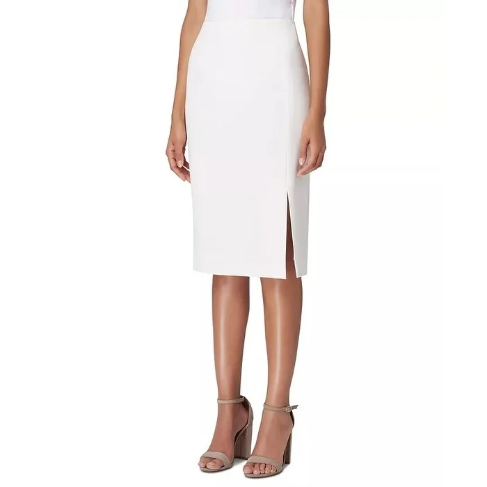 Tahari ASL Women's Front Slit Crepe Pencil Skirt White Size 10