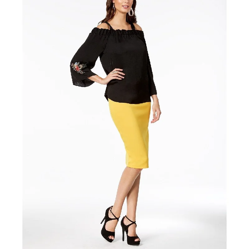 Thalia Sodi Women's Scuba Pencil Skirt Yellow Size Medium