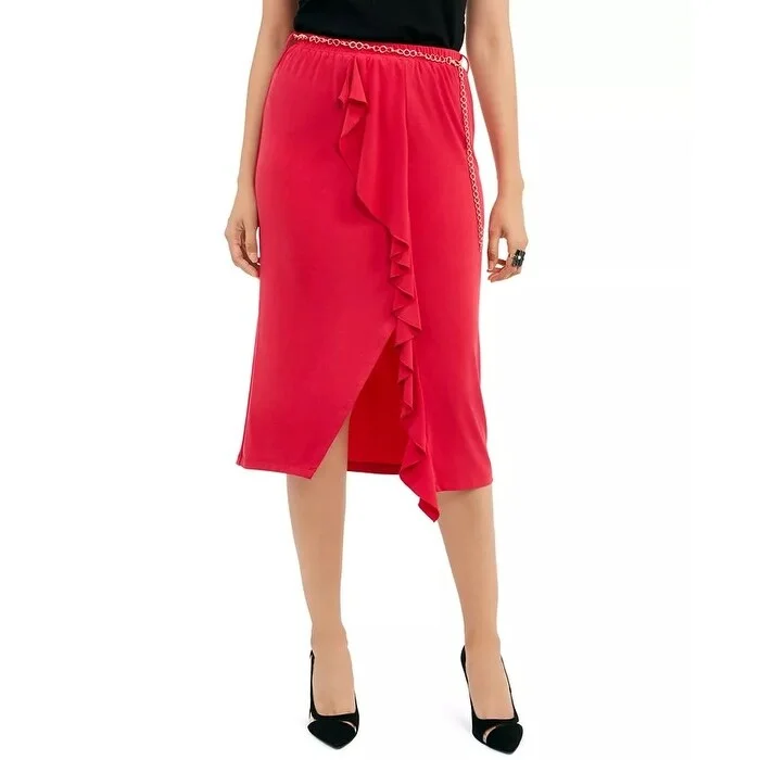 Thalia Sodi Women's Solid Ruffle-Trim Skirt Med Pink Size Large