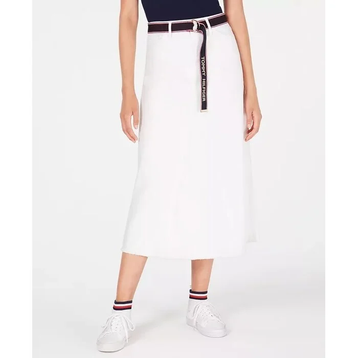 Tommy Hilfiger Women's Denim Midi Skirt White Size 6