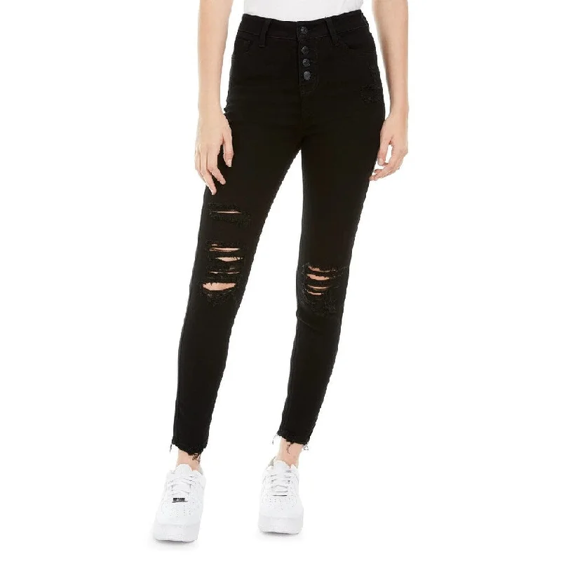 Vanilla Star Women's Juniors' Ripped Button-Fly Jeans Black Size 1